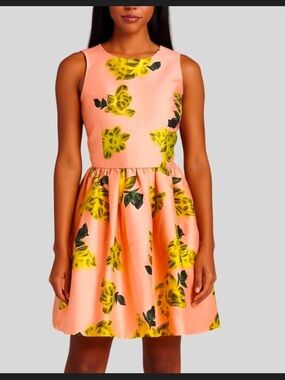 TUCKERNUCK Blaque Label Peach Floral Fit-and-Flare Dress with Yellow Print